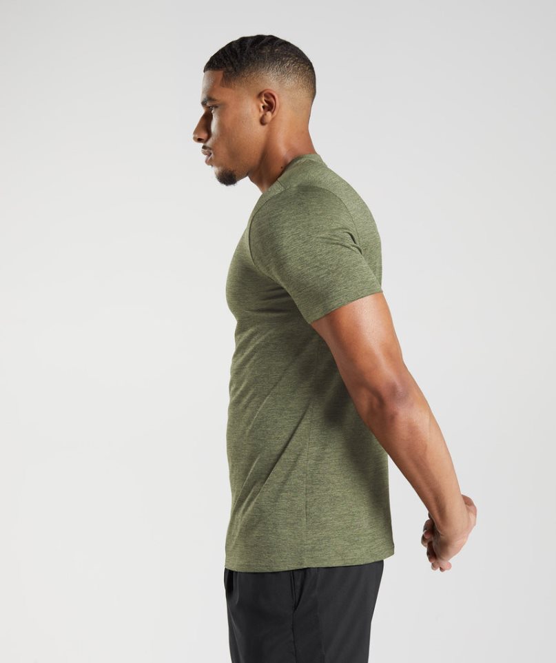 Men's Gymshark Arrival Marl T-Shirts Olive | NZ 6MTHKY